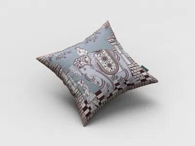 Hivvago 18" Blue Brown Ornate Elephant Zippered Suede Throw Pillow In Gray