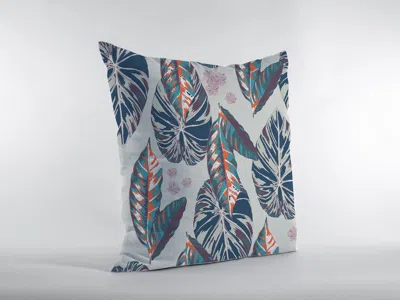 Hivvago 18" Blue Gray Tropical Leaf Zippered Suede Throw Pillow