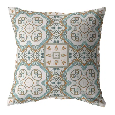 Hivvago 18" Blue Orange Mandala Zippered Suede Throw Pillow In Green