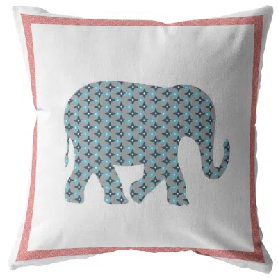 Hivvago 18" Blue Pink Elephant Zippered Suede Throw Pillow In Multi