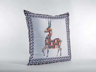 Hivvago 18" Blue White Boho Deer Zippered Suede Throw Pillow