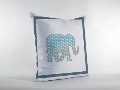 Hivvago 18" Blue White Elephant Zippered Suede Throw Pillow