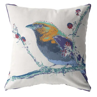 Hivvago 18" Blue White Robin Zippered Suede Throw Pillow