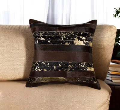 Hivvago 18" Brown And Gold Abstract Cowhide Throw Pillow