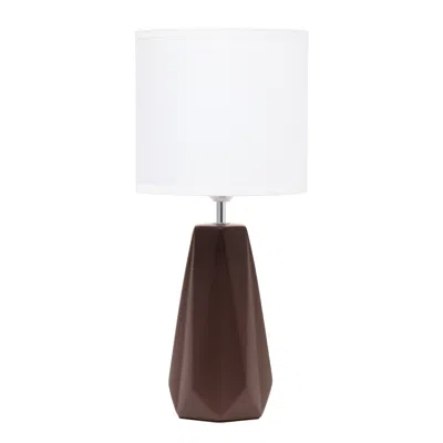 Hivvago 18" Brown And Silver Ceramic Geometric Table Lamp With White Drum Shade