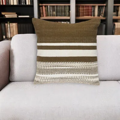 Hivvago 18" Brown And White Cotton Striped Throw Pillow In Multi
