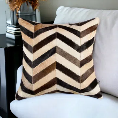 Hivvago 18" Brown Black And White Chevron Cowhide Throw Pillow In Multi