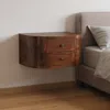 Hivvago 18" Brown Solid Wood Round Two Drawer Floating Nightstand In Brown