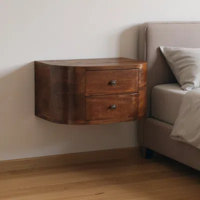 Hivvago 18" Brown Solid Wood Round Two Drawer Floating Nightstand