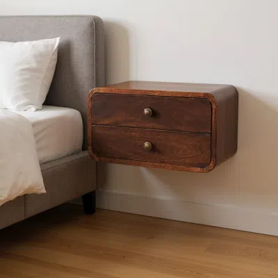 Hivvago 18" Brown Solid Wood Two Drawer Floating Nightstand