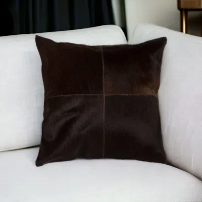 Hivvago 18" Chocolate Brown Cowhide Throw Pillow