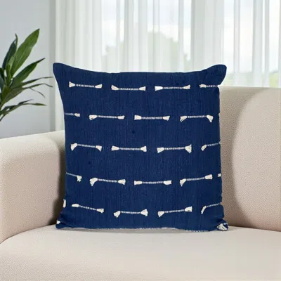 Hivvago 18" Dark Blue Striped Cotton Throw Pillow With Texture