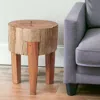 Hivvago 18" Dark Brown And Brown Distressed Reclaimed Wood Round End Table In Brown