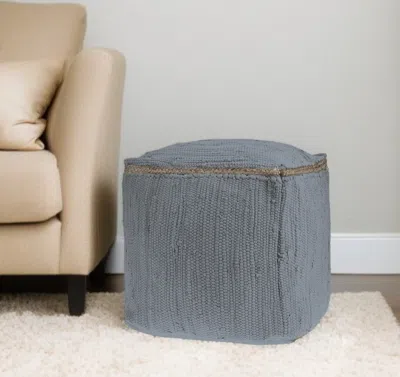 Hivvago 18" Dark Gray And Natural Cotton And Jute Cube Pouf Ottoman