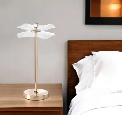 Hivvago 18" Gold Bedside Led Lamp With Clear Acrylic Novelty Wavy Shade