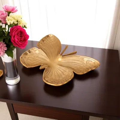 Hivvago 18" Gold Cast Aluminum Butterfly Serving Tray