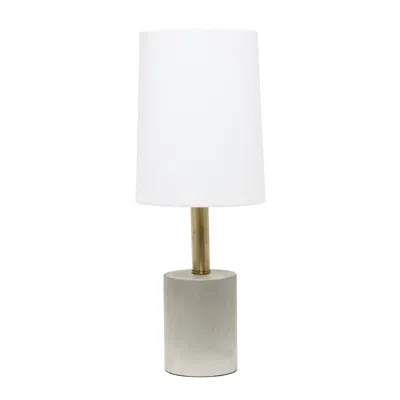 Hivvago 18" Gray And Antiqued Brass Concrete And Metal Table Lamp With White Drum Shade