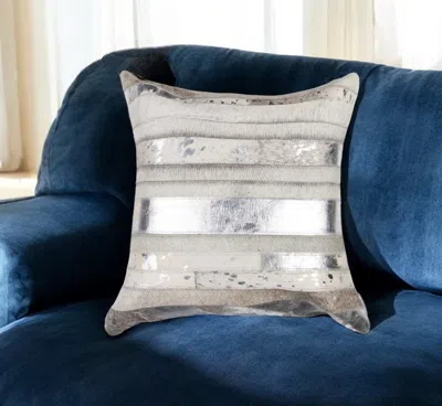 Hivvago 18" Gray And Silver Striped Cowhide Throw Pillow