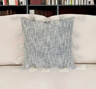 Hivvago 18" Gray And White Striped Cotton Throw Pillow With Tassels