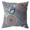 Hivvago 18" Gray Pink Floral Suede Zippered Throw Pillow In Multi