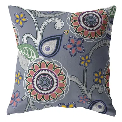 Hivvago 18" Gray Pink Floral Suede Zippered Throw Pillow In Multi