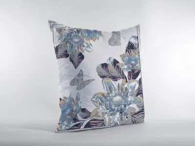 Hivvago 18" Gray White Butterfly Zippered Suede Throw Pillow In Blue