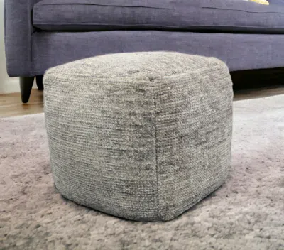 Hivvago 18" Gray Wool Cube Pouf Ottoman