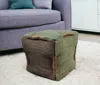 Hivvago 18" Green And Brown Jute Cube Pouf Ottoman In Green