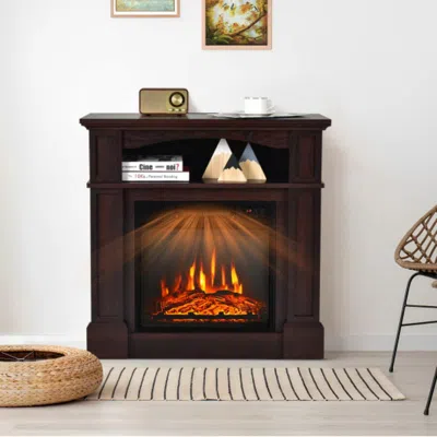 Hivvago 18 Inch 1400w Electric Tv Stand Fireplace With Shelf-white In Brown