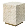 Hivvago 18 Inch Accent Side End Table Stool, Square, Cream Capiz, Gold Base In Neutral