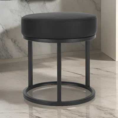 Hivvago 18 Inch Accent Stool Ottoman, Round Seat, Open Metal Frame, Black Finish In Gray