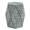 Hivvago 18 Inch Accent Table Stool, Hexagonal Design, Diamond Pattern, Blue, White