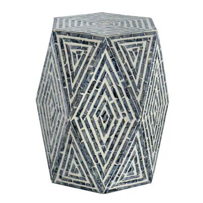 Hivvago 18 Inch Accent Table Stool, Hexagonal Design, Diamond Pattern, Blue, White