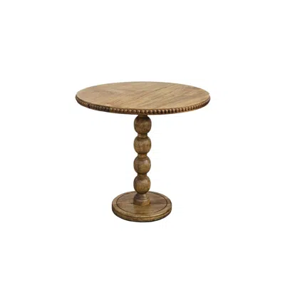 Hivvago 18 Inch Artisanal Mango Wood Side Accent Table, Round Embellished Top, Walnut Brown