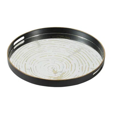 Hivvago 18 Inch Decorative Tray, Round Black Wood Frame, Mirrored Bottom