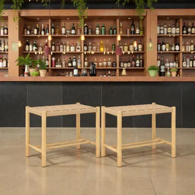 Hivvago 18 Inch Dining Stools With Sturdy Wooden Frame - Set Of 2 In Brown