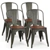 Hivvago 18 Inch Height Set Of 4 Stackable Style Metal Wood Dining Chair-black