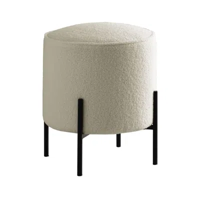 Hivvago 18 Inch Modern Foam Ottoman, Beige Faux Sheep Skin, Matte Black Metal Legs In Neutral