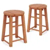 Hivvago 18-inch Outdoor Wood Bar Stools Set Of 2 With Round Seat And Footrest In Brown