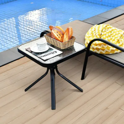 Hivvago 18 Inch Patio Coffee Side Table With Tempered Glass In Blue