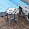 Hivvago 18 Inch Patio Round Side Wooden Slat End Coffee Table For Garden-black