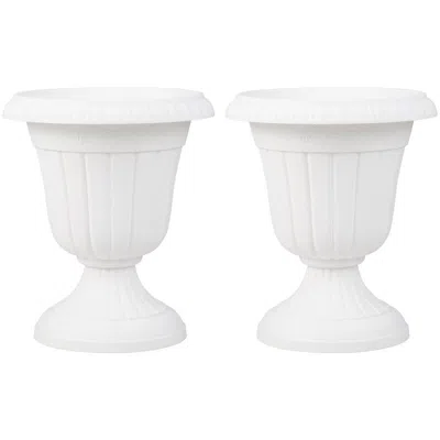Hivvago 18 Inch Tall Vintage Planters Set Of 2 With Pedestal Base And Pre-marked Drain Hole In White