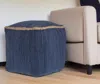 Hivvago 18" Indigo Cotton And Jute Cube Pouf Ottoman In Black