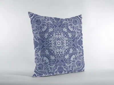 HIVVAGO 18" INDIGO WHITE BOHO ORNATE ZIPPERED SUEDE THROW PILLOW