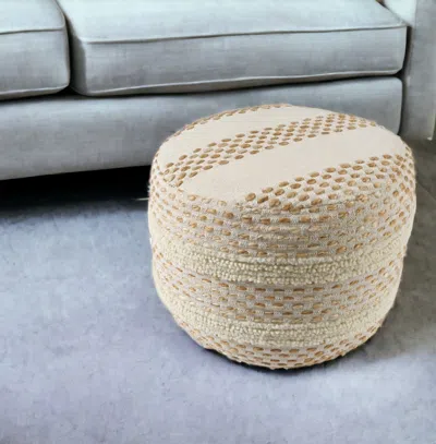 Hivvago 18" Ivory And Brown Cotton Blend Round Striped Pouf Ottoman In Nude