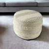 Hivvago 18" Ivory And Brown Cotton Blend Round Striped Pouf Ottoman