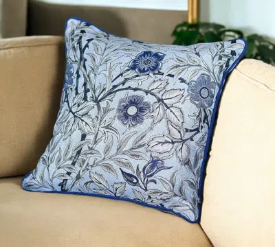 Hivvago 18" Ivory Blue And Gray Floral Fabric Throw Pillow