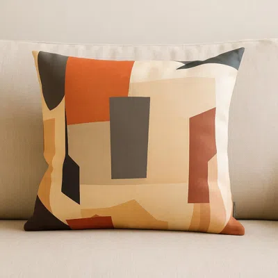 Hivvago 18" Ivory Gray And Orange Abstract Fabric Throw Pillow In Multi