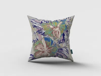 Hivvago 18" Lilac Green Hibiscus Zippered Suede Throw Pillow In Multi