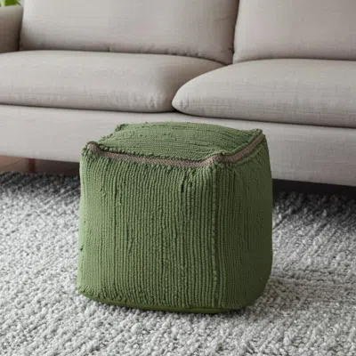 Hivvago 18" Moss Green And Natural Cotton And Jute Cube Pouf Ottoman
